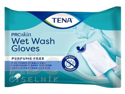 TENA Vlhčené rukavice na umývanie wet wash gloves, neparfumované 1x8 ks