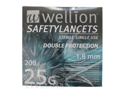 Wellion SAFETYLANCETS 25G - LANCETA bezpečnostná priemer 1,8 mm, sterilná, jednorazová 1x200 ks