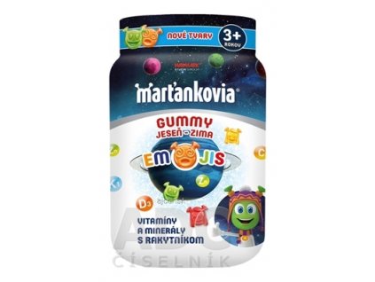 WALMARK Marťankovia GUMMY JESEŇ - ZIMA EMOJIS želatínové tablety, príchuť marakuja, malina, jahoda, pomaranč 1x50 ks