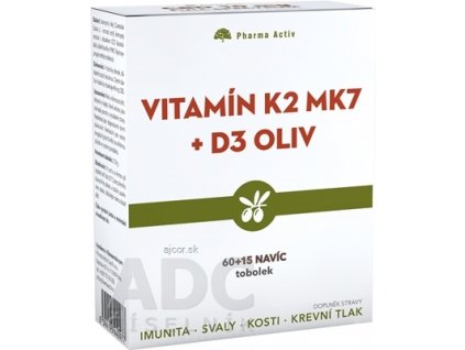 Pharma Activ Vitamín K2 MK7 + D3 OLIV cps 60+15 navyše (75 ks)