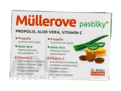 MÜLLEROVE pastilky PROPOLIS, ALOE VERA, VITAMÍN C 1x24 ks