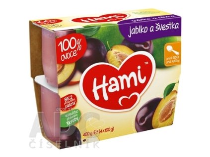 Hami ovocný príkrm 100% ovocie Jablko a slivka prvá lyžička (od ukonč. 4. mesiaca) 4x100 g (400 g)