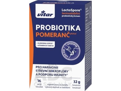 VITAR PROBIOTIKA + vláknina + vitamíny C a D3 prášok vo vrecúškach, pomarančová príchuť 1x16 ks