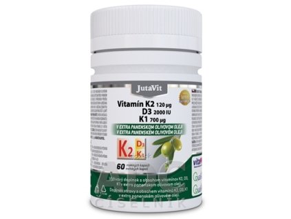 JutaVit Vitamín K2 120 µg, D3 2000 IU, K1 700 µg mäkké kapsuly 1x60 ks