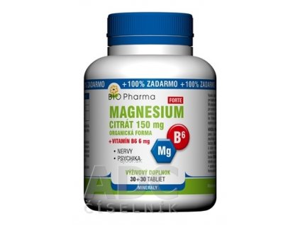 BIO Pharma Magnesium citrát 150mg + Vitamín B6 tbl 30+30 (100% ZADARMO) (60 ks)