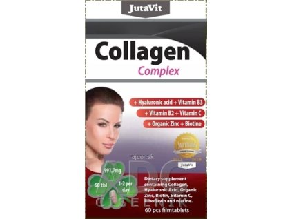 JutaVit Kolagén komplex tbl (+ kyselina hyalurónová, vitamíny B3, B2, C + organický zinok a biotín) 1x60 ks