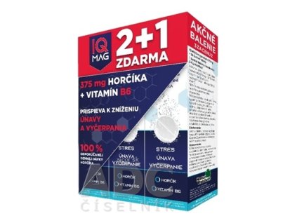 IQ MAG HORČÍK 375 mg + Vitamín B6 šumivé tablety citrónová príchuť (2+1 zadarmo) 3x20 ks (60 ks)