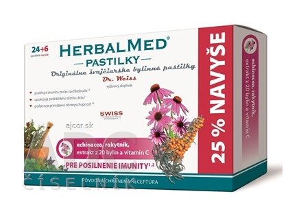 HERBALMED PASTILKY pre posilnenie imunity - Dr.W. (echinacea, rakytník, 20 bylín, vit.C) pastilky 24+6 navyše (30 ks)