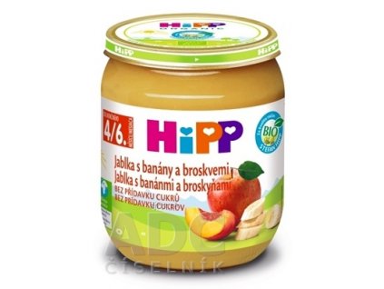 HiPP Príkrm 100% Ovocie Jablká, banány a broskyne (od ukonč. 4./6. mesiaca) 1x125 g