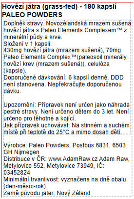 Etiketa hovězí játra.