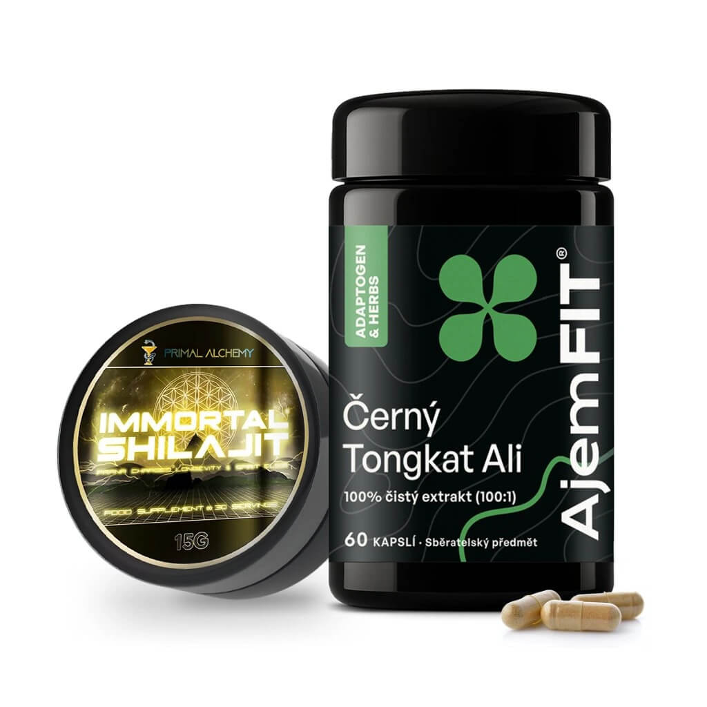 AjemFIT Balíček pro Podporu Testosteronu - 100% ČISTÝ SHILAJIT (Zlatá Třída) - (Himaláje-Pákistán) + Tongkat Ali TONGKAT ALI (Černý extrakt 100:1) - 60 kapslí (30g)