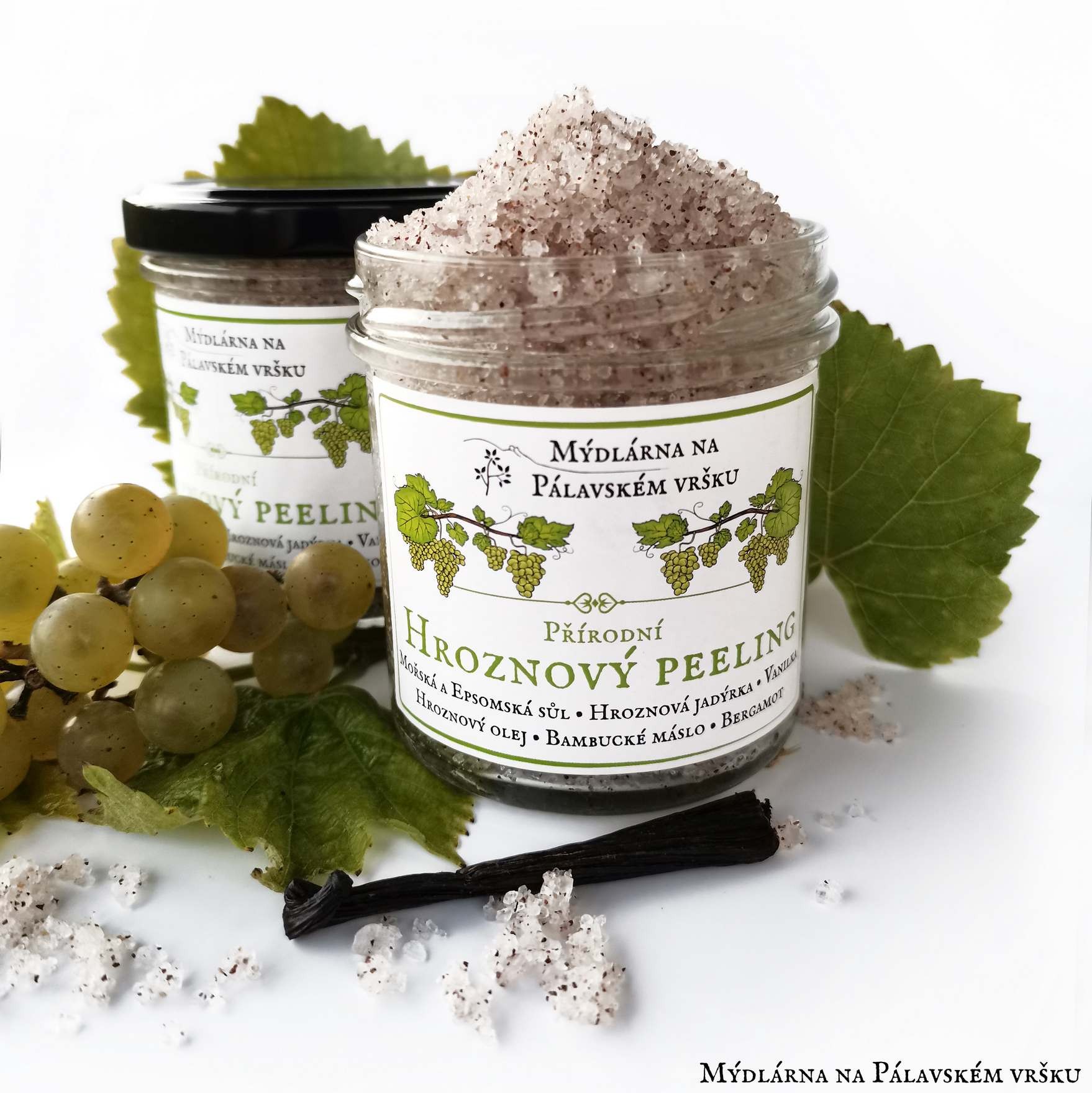 Levně Mýdlárna na Pálavském vršku! HROZNOVÝ PEELING (S MOŘSKOU A EMSOMSKOU SOLÍ) - 160g