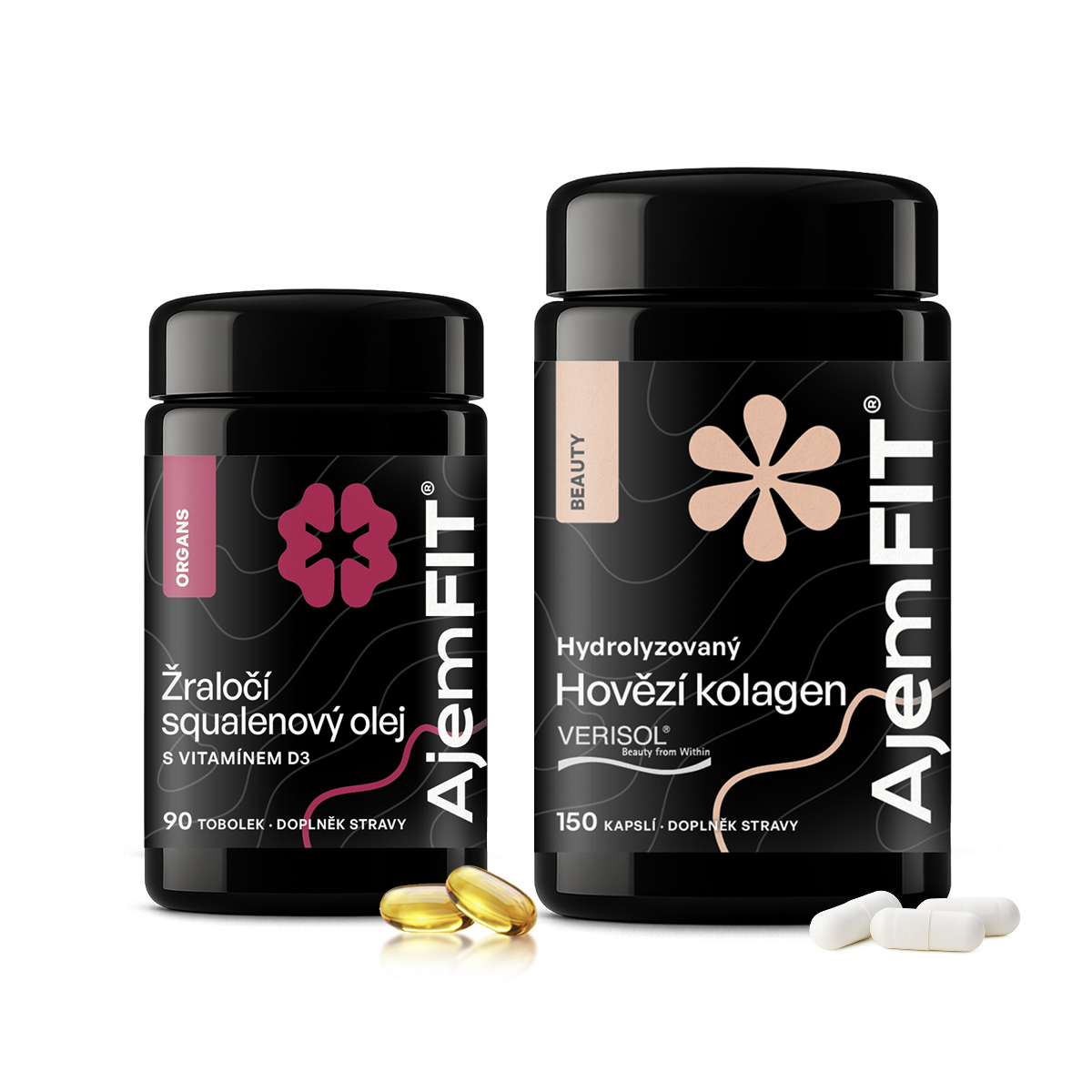 Levně AjemFIT Balíček Podpora Kůže – Beauty Kolagen VERISOL® & Žraločí Squalenový Olej s vitamínem D3