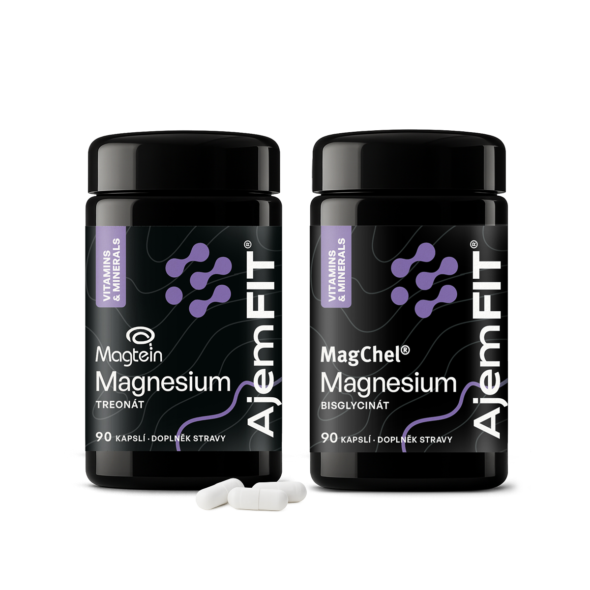 Levně AjemFIT Balíček Komplex Hořčíků – Magtein® L-Treonát & MagChel® Bisglycinát + Vitamín B6
