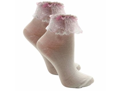Dívčí bavlněné ponožky bílo-růžové D9012
