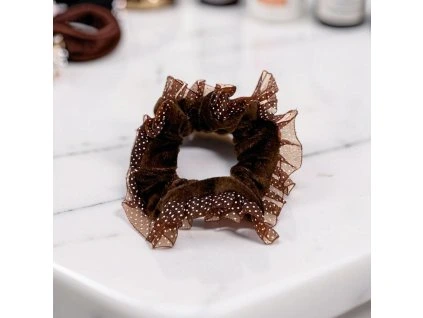 Scrunchie gumička do vlasů hnědá 21869