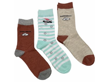 Dámské bavlněné ponožky s obrázky zelené, hnědé a béžové 3ks