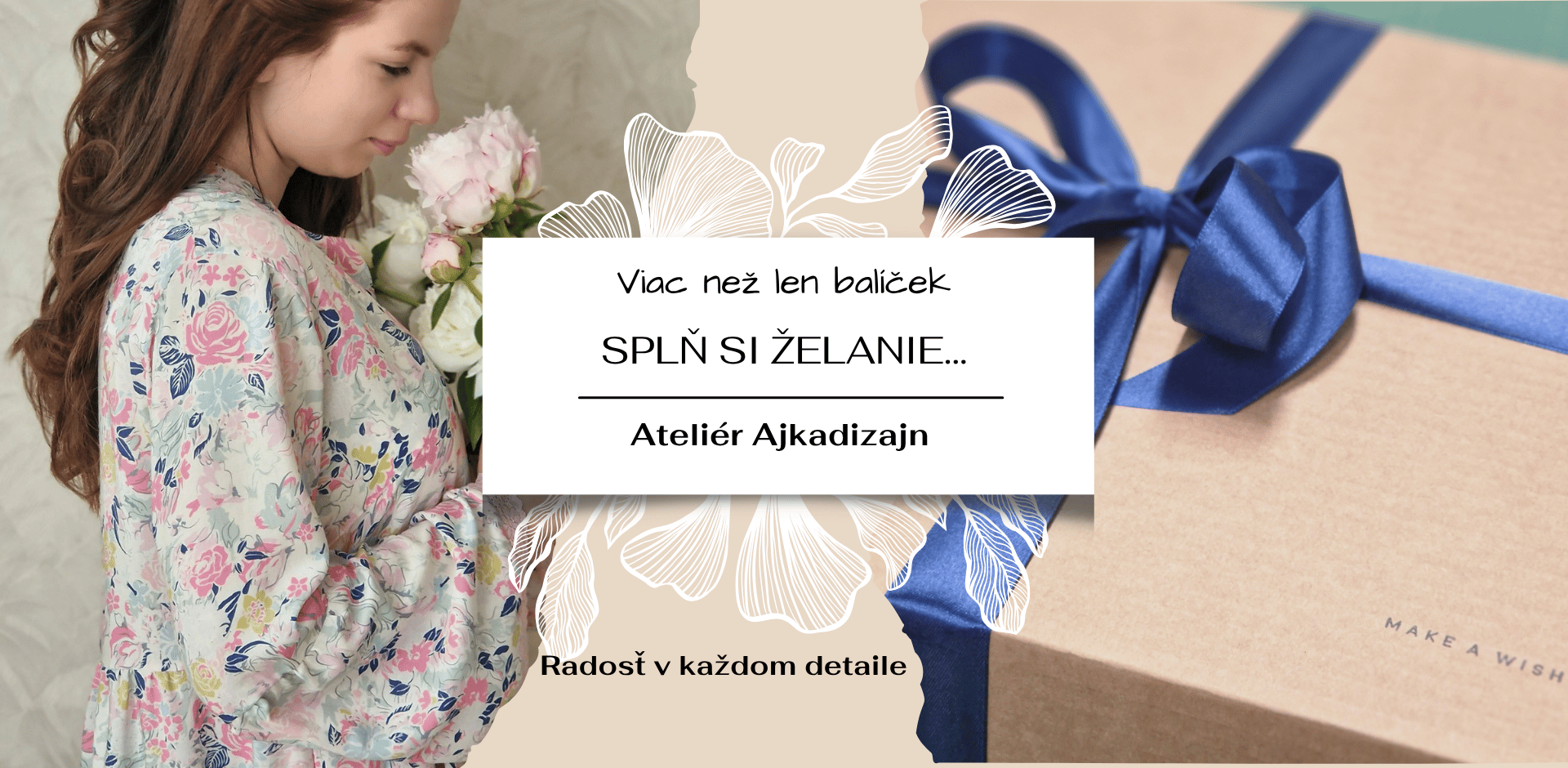 Udržateľné darčekové balenie autorského oblečenia s nápisom Make a wish a modrou stuhou a viskózová tunika od ajkadizajn