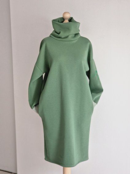 MIHAELA Green oversize mikinošaty s rolákom