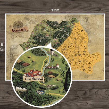 Stieracia mapa Rumunska DELUXE XL - zlatá