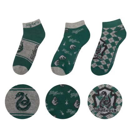 Harry Potter - set 3 párov členkových ponožiek - Slizolin
