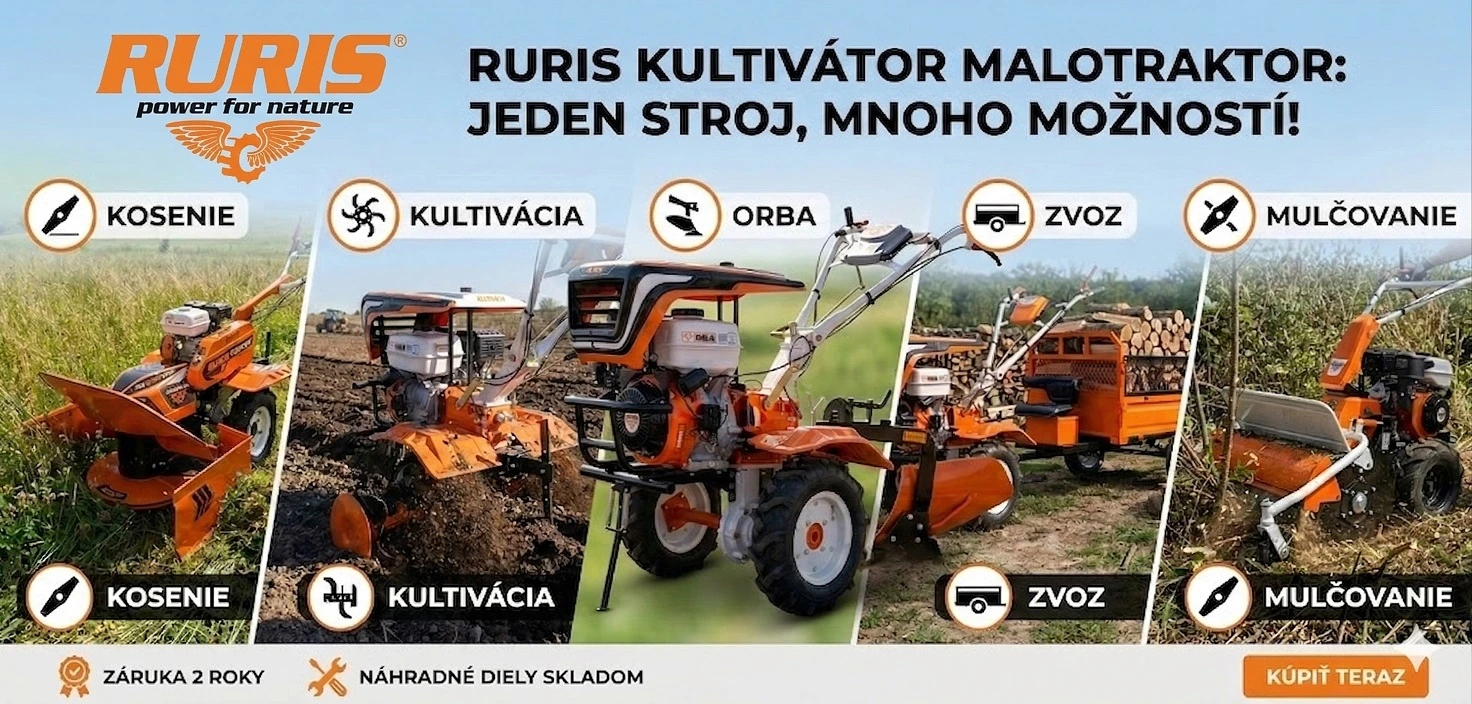Ruris kultivátor malotraktor kosba, orba, vlečka, mulčovanie