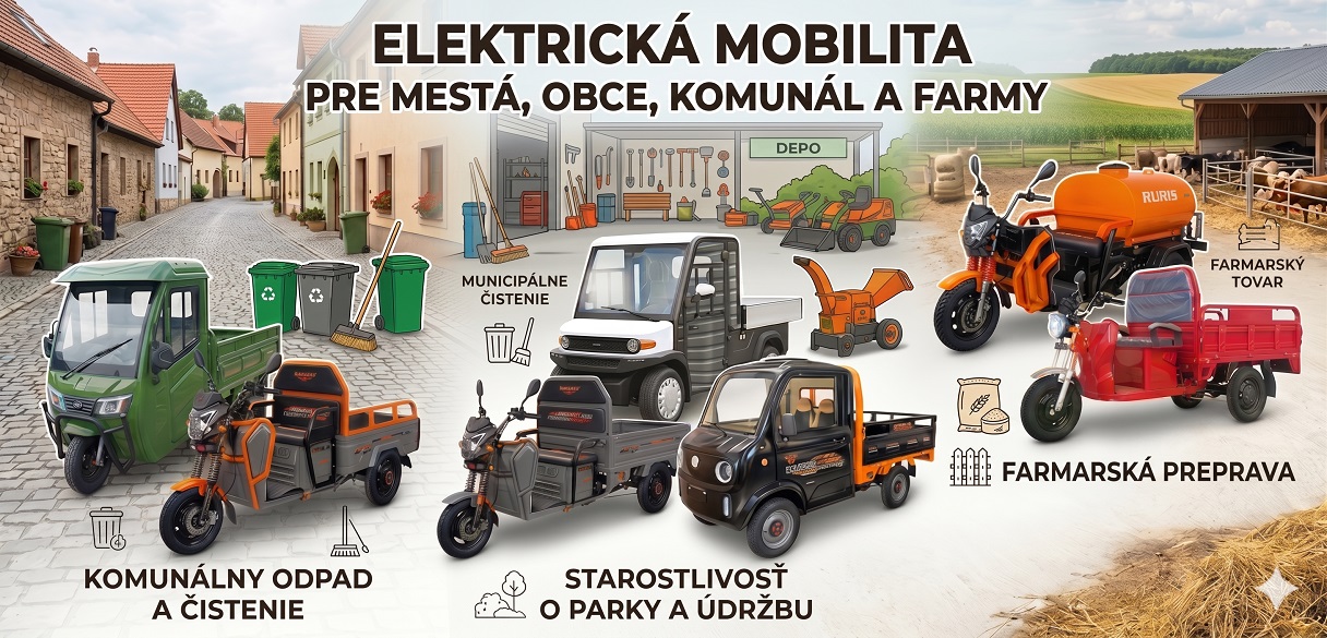 Elektrické pickupy a trojkolky pre komunál, obce a mesta