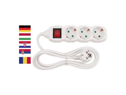 Strend Pro DG-803BK predlžovací kábel 3,00 m, 3 sockets, HU, RO, SRB, CRO | ajtech.sk