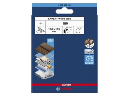 Bosch EXPERT W480 Web 1/4 ručný brúsny papier 115 × 140 mm G180 10 ks 2608902386 | ajtech.sk