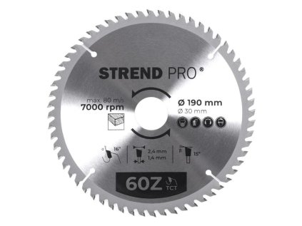Strend Pro Pílový kotúč na drevo TCT 190 x 2,4 x 30/20 mm 60T | ajtech.sk