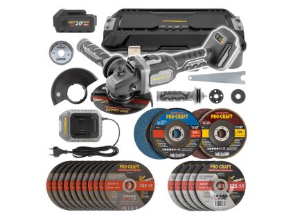 Aku uhlová brúska ProCraft AG125B 125mm sada 19 kotúčov | ajtech.sk