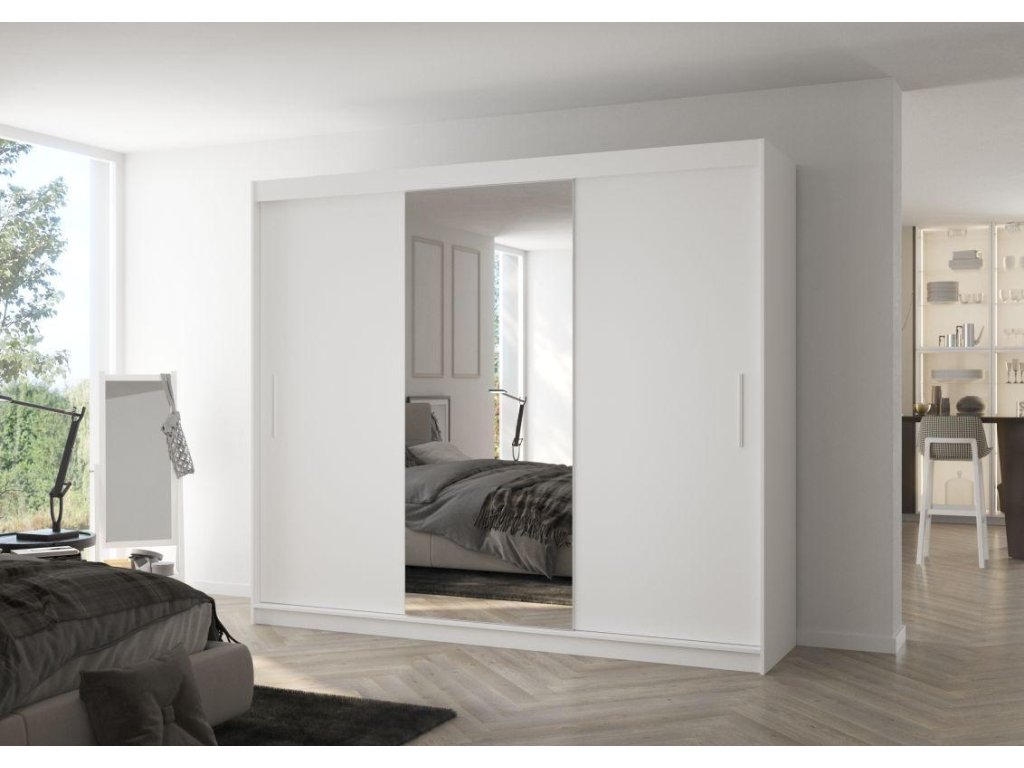 Posuvná skříň se zrcadlem DENIS - Bílá - šířka 250cm