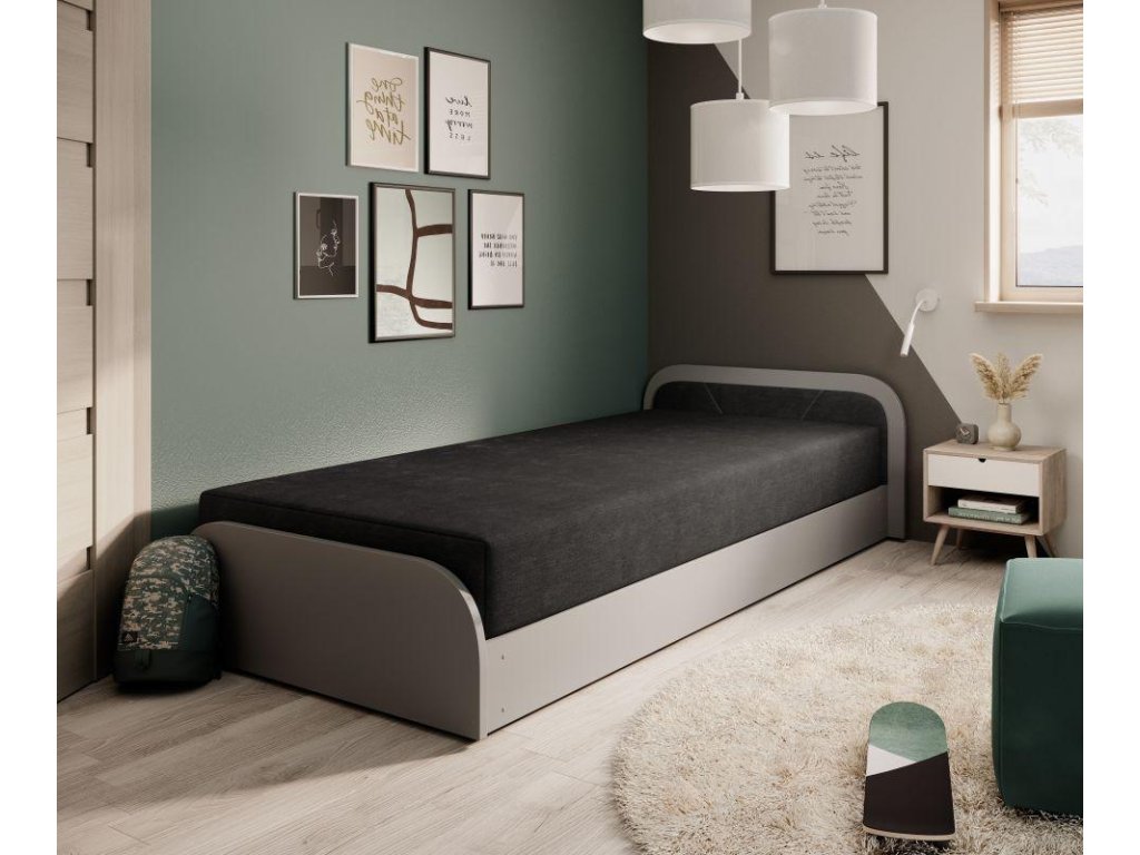 Čalouněná postel PARYS - Alova 04 - 80 x 190 cm - Šedá - Pravá