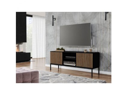 RTV stolek MEORATI - Černá/Dub Sonoma - 150 cm