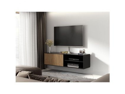 RTV stolek na zavěšení MEORATI - Černá/Dub Sonoma - 150 cm