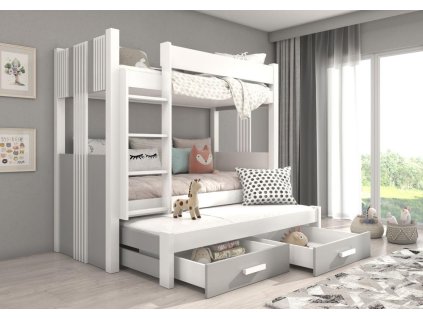 Patrová postel ARTEMA - Bílá / Šedá - 180x80 cm