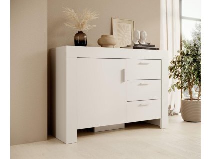 Komoda 3SZ1D CESIRO - Bílá - šířka 120cm