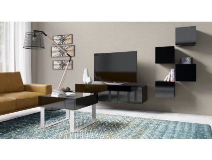 Obývací stěna CALABRINI XV - Černá / Černá lesk