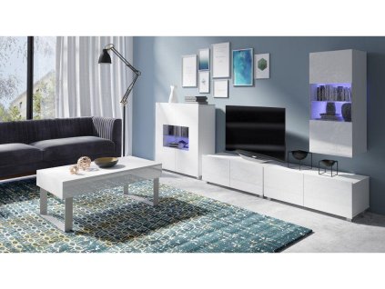 Obývací stěna CALABRINI XVI - Bílá / Bílá lesk