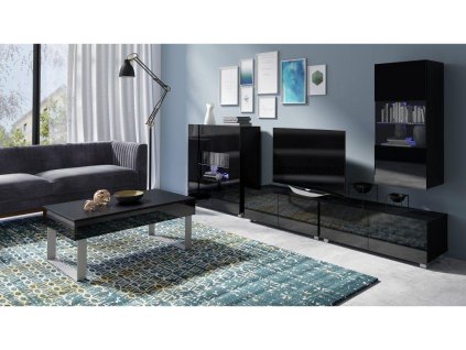 Obývací stěna CALABRINI XVI - Černá / Černá lesk