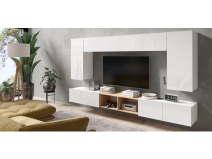 Obývací stěna CALABRINI XVII - Bílá / Bílá lesk