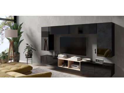Obývací stěna CALABRINI XVII - Černá / Černá lesk