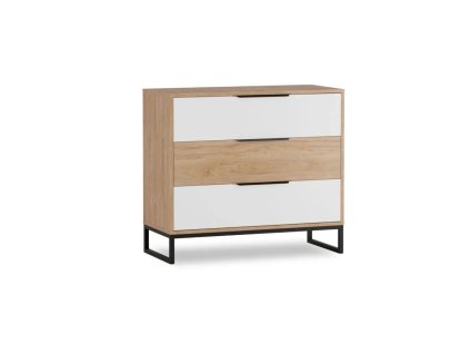 Komoda LANDRO - Dub Hickora / Bílá mat - 90cm