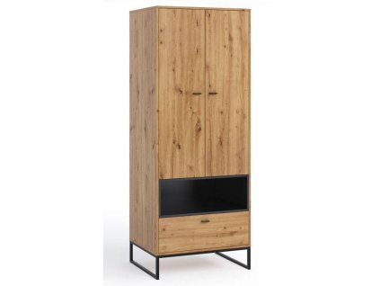 Skříň OLIER - Dub Artisan / Černá - 80cm