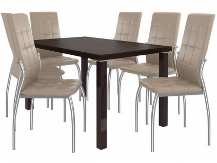 Jídelní set Loreno 1+6 židlí - kaštan/béž