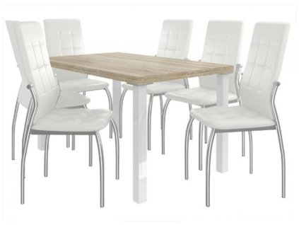 Jídelní set Loreno 1+6 židlí - sonoma/bílá
