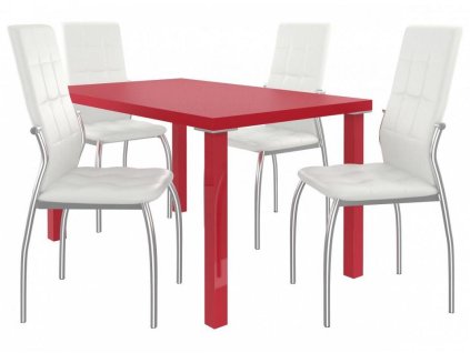 Jídelní set Loreno 1+4 židlí - červená/bílá