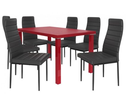 Jídelní set Moderno 1+6 židlí - červená/černá