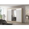 Posuvná skříň se zrcadlem a LED osvětlením DENIS - Dub Sonoma / Bílá - šířka 250cm