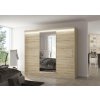 Posuvná skříň se zrcadlem a LED osvětlením DENIS - Dub Sonoma - šířka 250cm